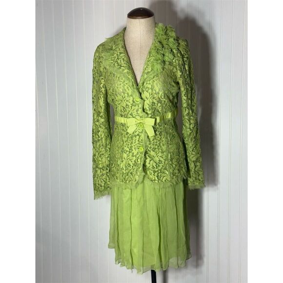 Jon Green Lace Blazer & Silk Skirt Set 12/14 Formal Suit Sheer Appliqué Floral - Picture 1 of 15